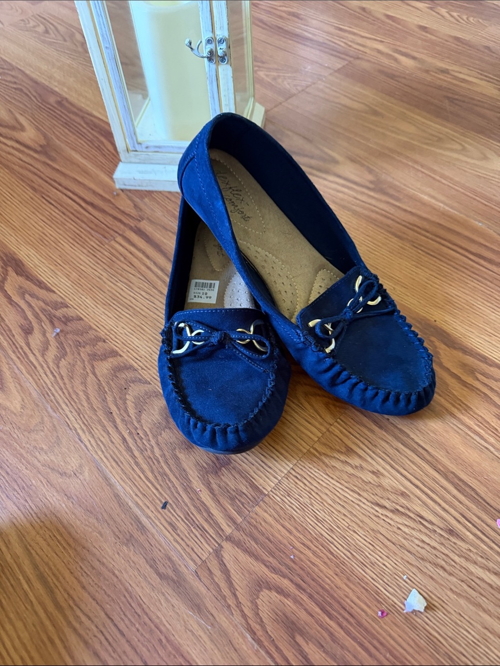 dexflex comfort Navy Suede Moccasin Loafers with Gold Accent